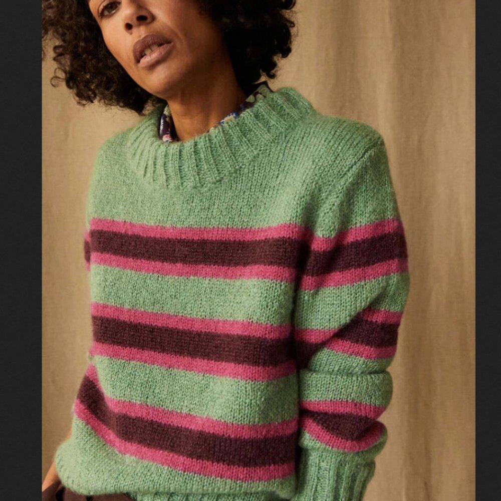 Caron Callahan Mohair Fletcher Sweater Seafoam Stripe XS
